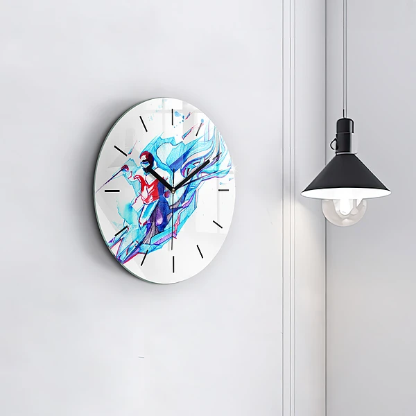 Wanduhr rund mit motiv Skifahrer