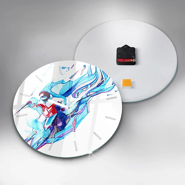 Wanduhr rund mit motiv Skifahrer