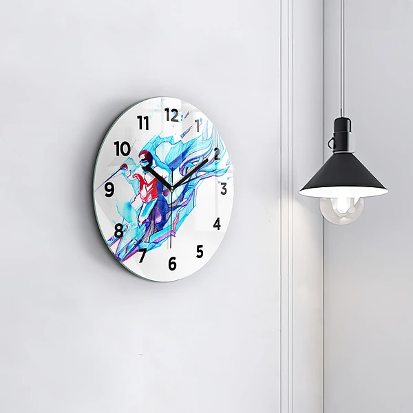 Wanduhr rund mit motiv Skifahrer