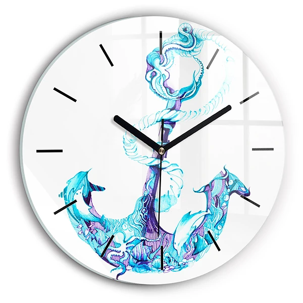 Wanduhr rund Anker im Meer