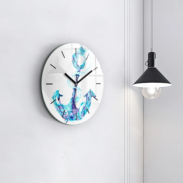 Wanduhr rund Anker im Meer