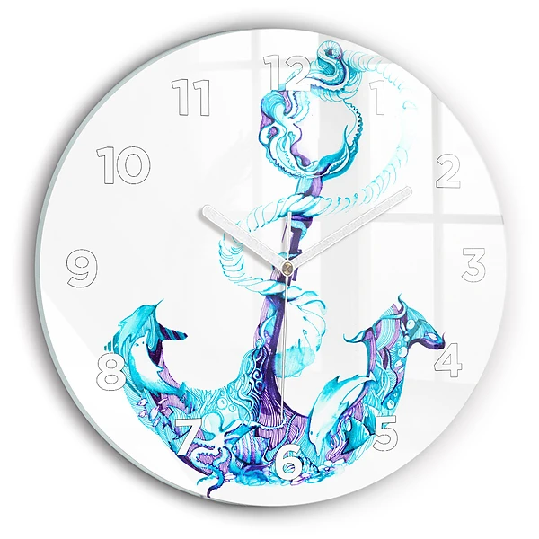 Wanduhr rund Anker im Meer
