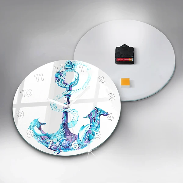 Wanduhr rund Anker im Meer