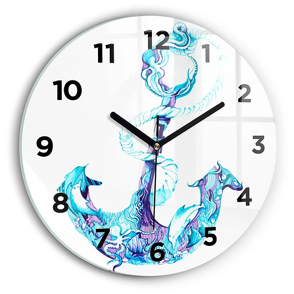 Wanduhr rund Anker im Meer