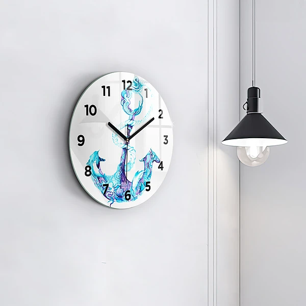 Wanduhr rund Anker im Meer