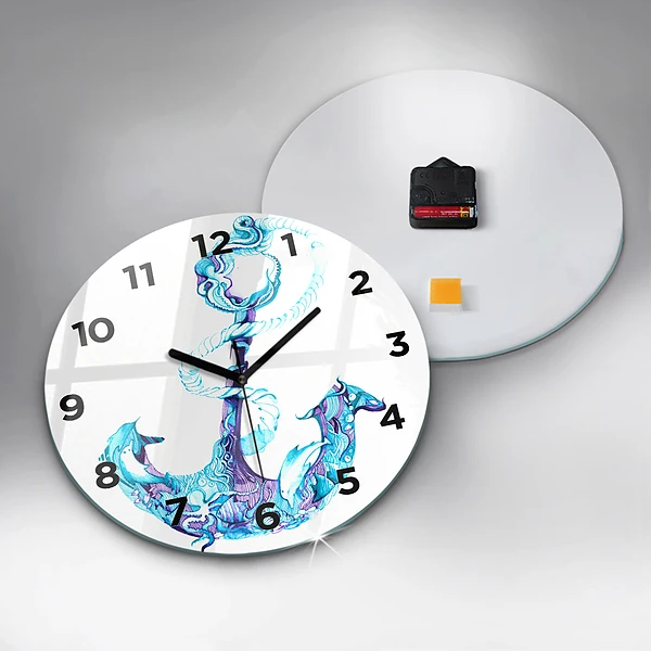 Wanduhr rund Anker im Meer