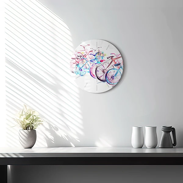 Wanduhr rund mit motiv Farbige Stadtfahrräder