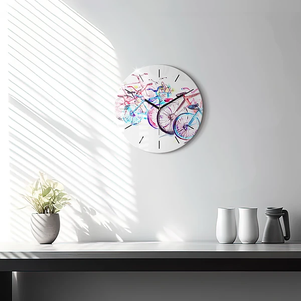 Wanduhr rund mit motiv Farbige Stadtfahrräder