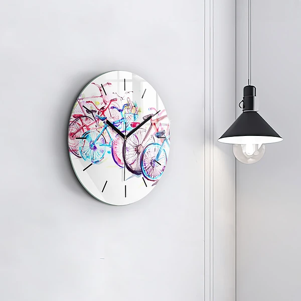 Wanduhr rund mit motiv Farbige Stadtfahrräder