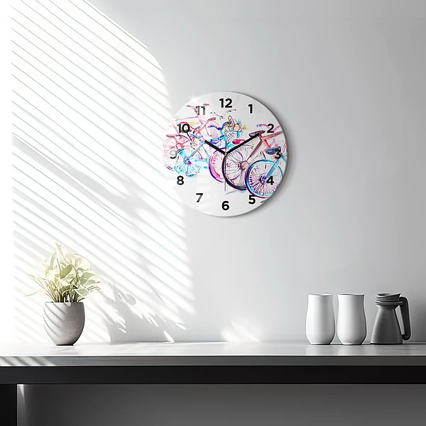 Wanduhr rund mit motiv Farbige Stadtfahrräder