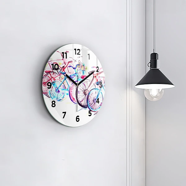 Wanduhr rund mit motiv Farbige Stadtfahrräder