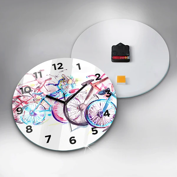 Wanduhr rund mit motiv Farbige Stadtfahrräder