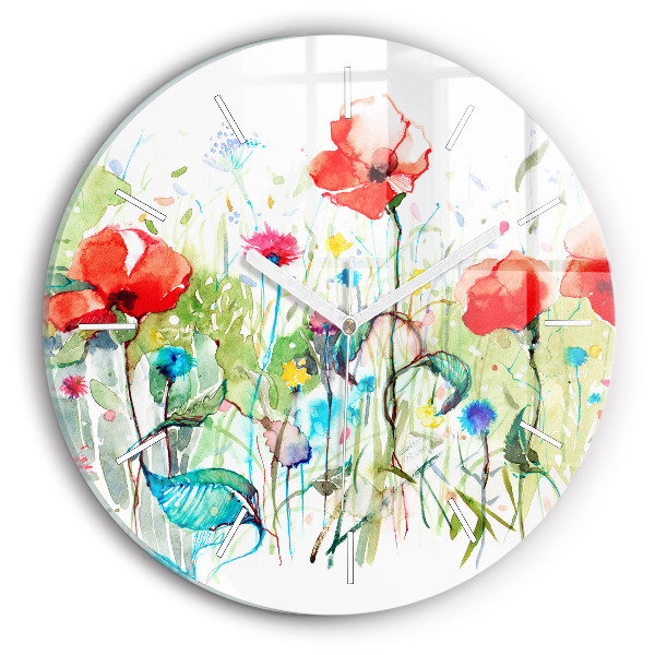 Wanduhr rund Mohnblumen auf einer Wiese