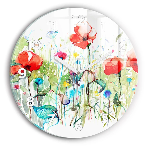 Wanduhr rund Mohnblumen auf einer Wiese
