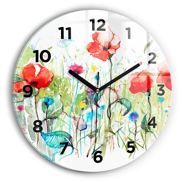 Wanduhr rund Mohnblumen auf einer Wiese