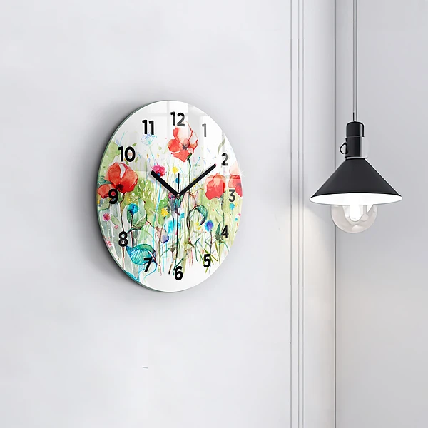 Wanduhr rund Mohnblumen auf einer Wiese