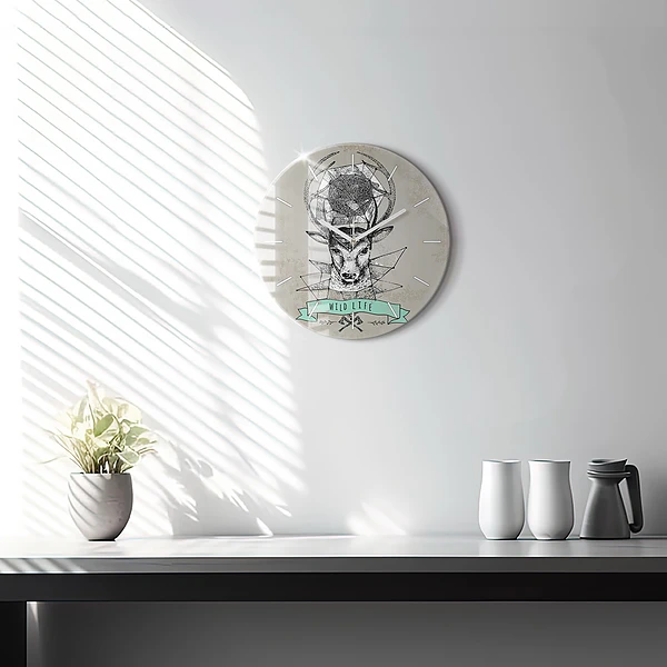 Wanduhr rund Hirschkopf