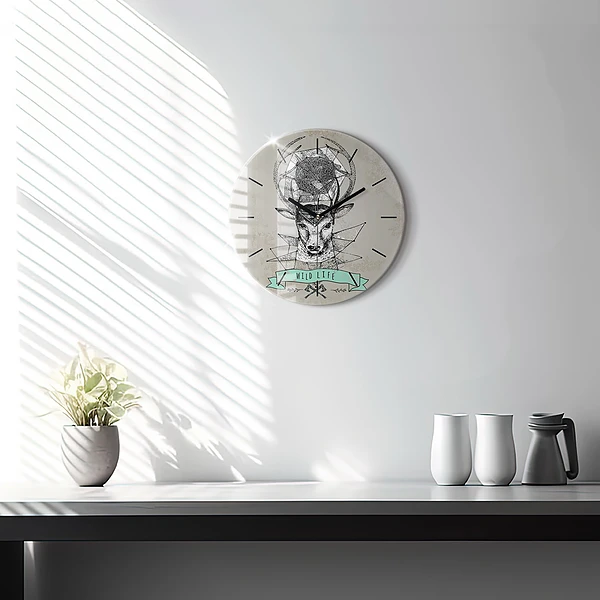Wanduhr rund Hirschkopf