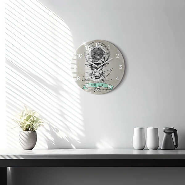Wanduhr rund Hirschkopf