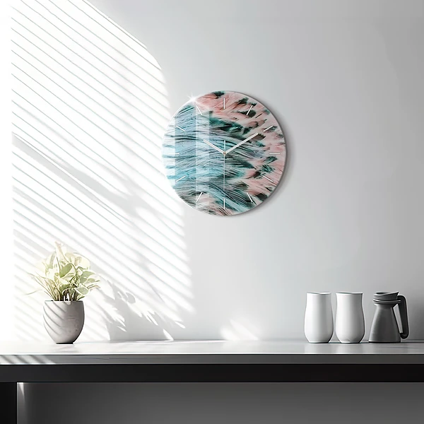 Wanduhr rund mit motiv Bunte Federn