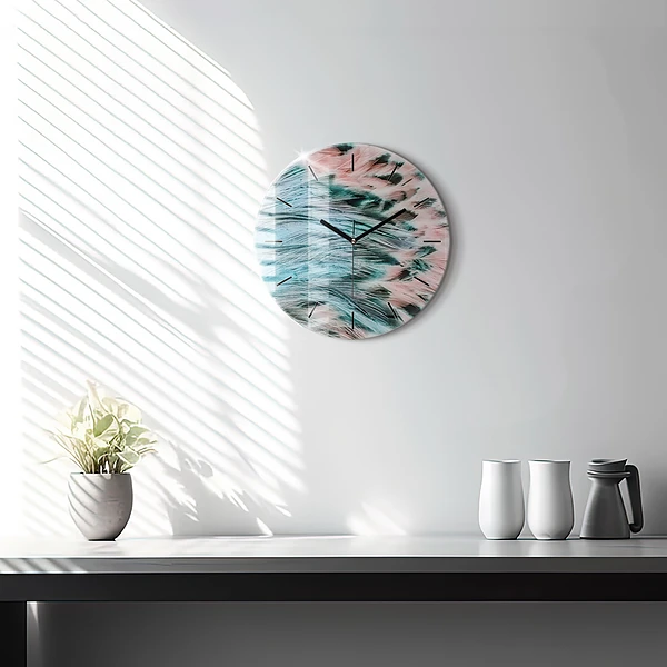 Wanduhr rund mit motiv Bunte Federn