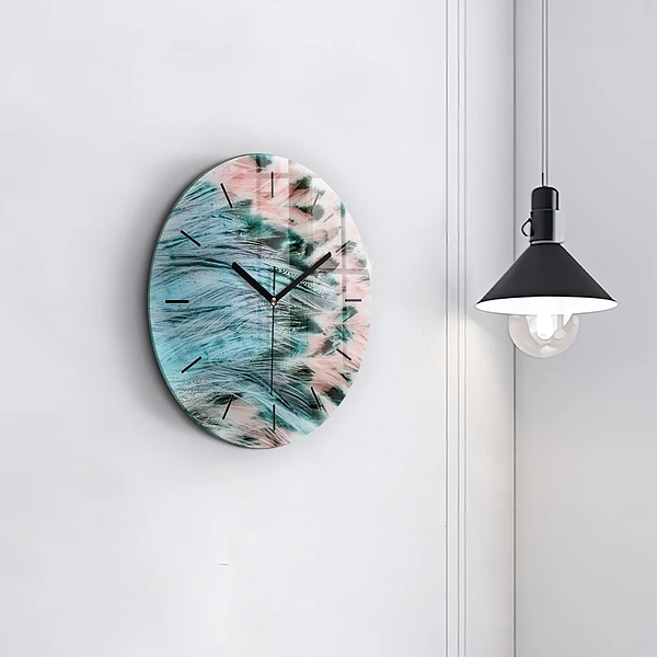 Wanduhr rund mit motiv Bunte Federn