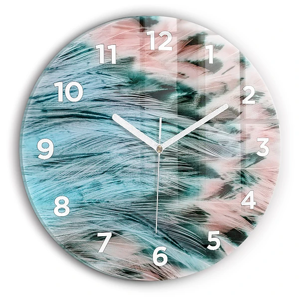 Wanduhr rund mit motiv Bunte Federn
