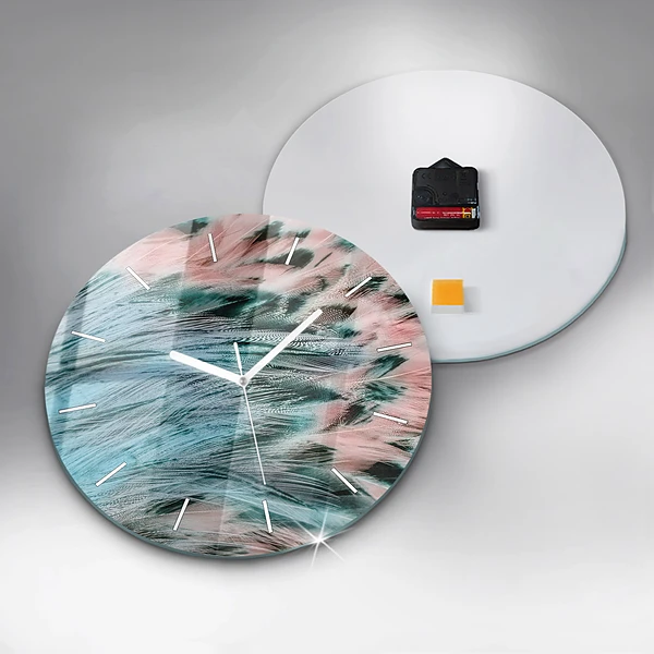 Wanduhr rund mit motiv Bunte Federn