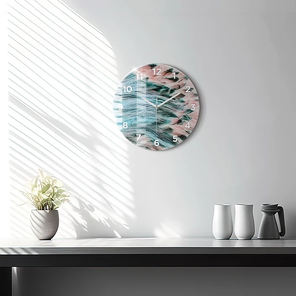 Wanduhr rund mit motiv Bunte Federn