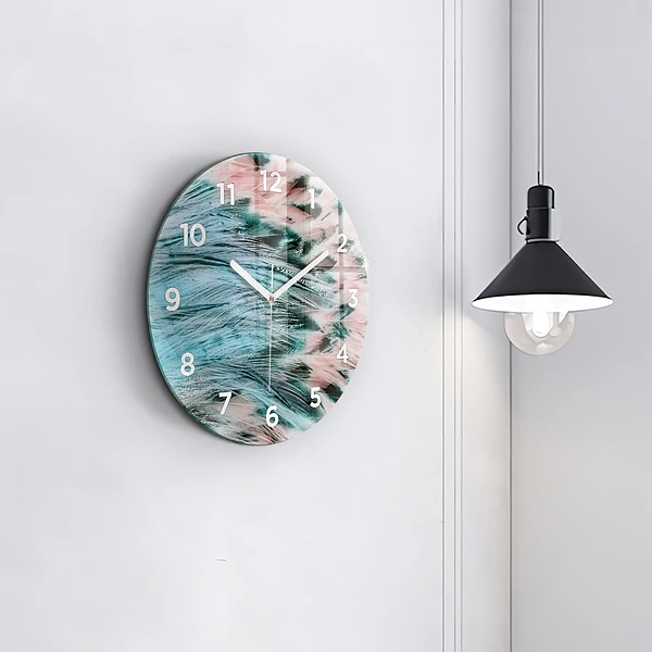 Wanduhr rund mit motiv Bunte Federn