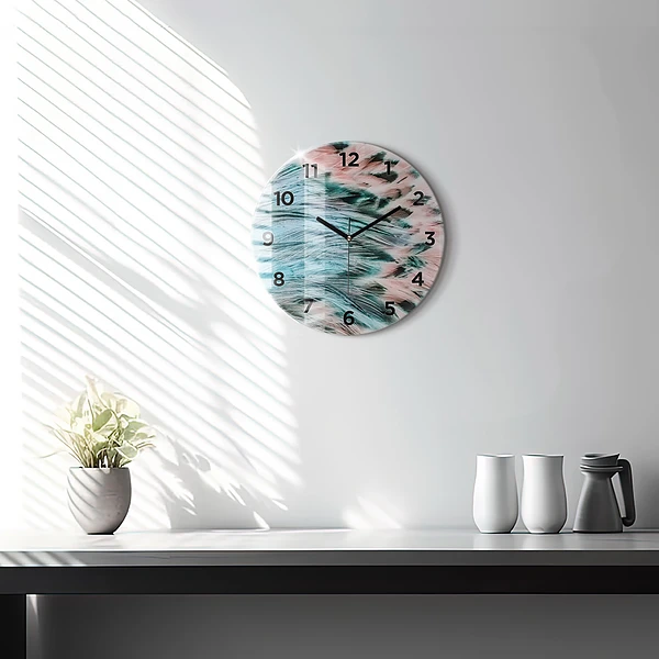Wanduhr rund mit motiv Bunte Federn