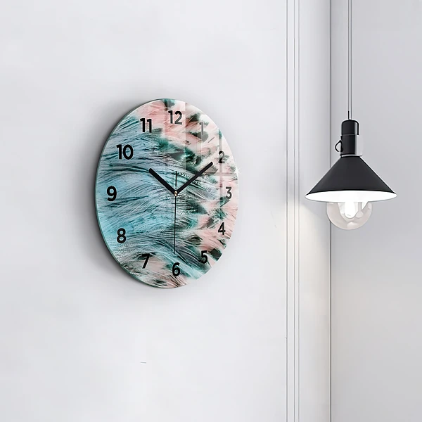 Wanduhr rund mit motiv Bunte Federn