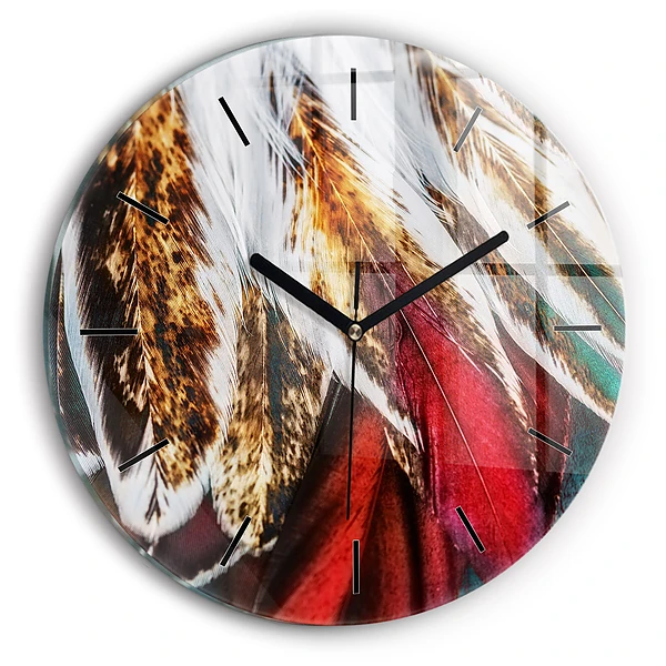 Wanduhr rund Hellbraune Federn eines Vogels