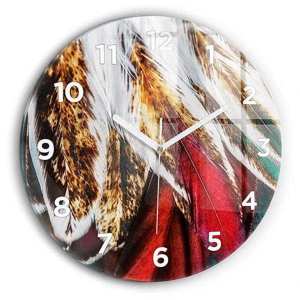 Wanduhr rund Hellbraune Federn eines Vogels