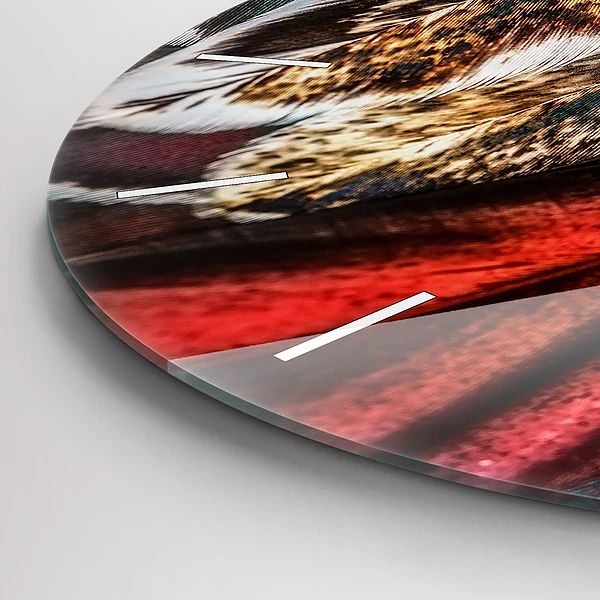 Wanduhr rund Hellbraune Federn eines Vogels