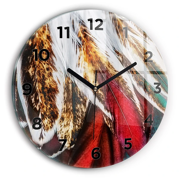 Wanduhr rund Hellbraune Federn eines Vogels