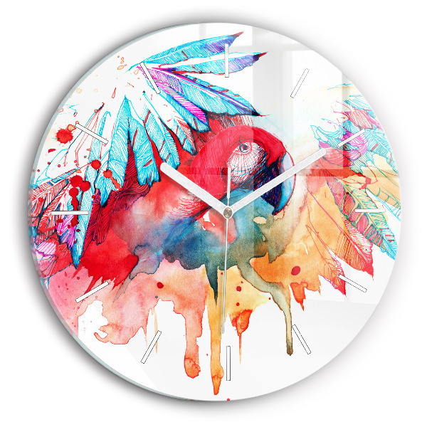 Wanduhr rund Bunter roter Papagei