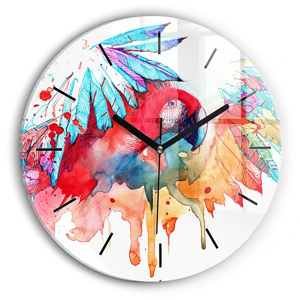Wanduhr rund Bunter roter Papagei