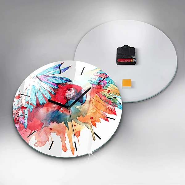 Wanduhr rund Bunter roter Papagei