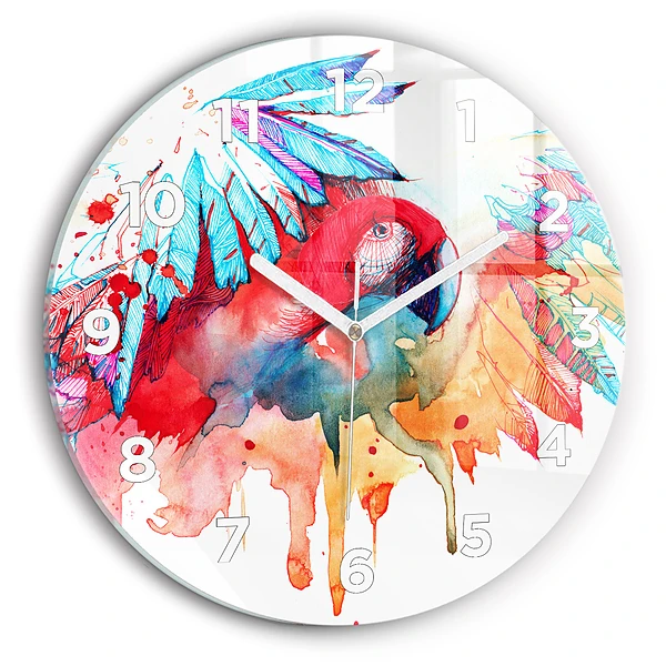 Wanduhr rund Bunter roter Papagei
