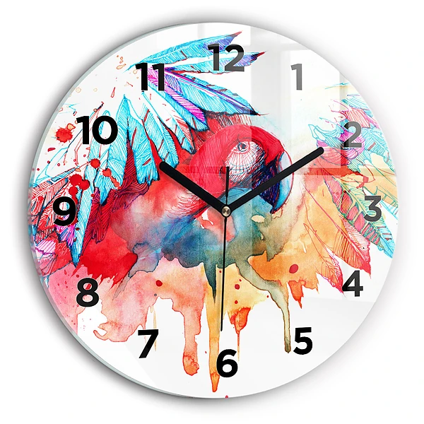 Wanduhr rund Bunter roter Papagei