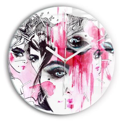 Wanduhr glas rund Viele Gesichter Abstrakt