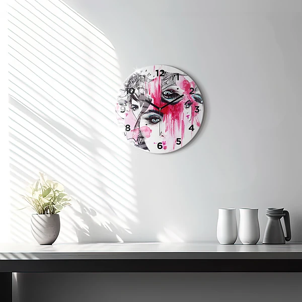 Wanduhr glas rund Viele Gesichter Abstrakt