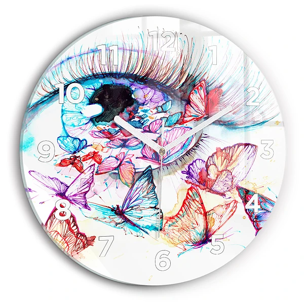 Wanduhr rund mit motiv Farbige Augen Schmetterlinge