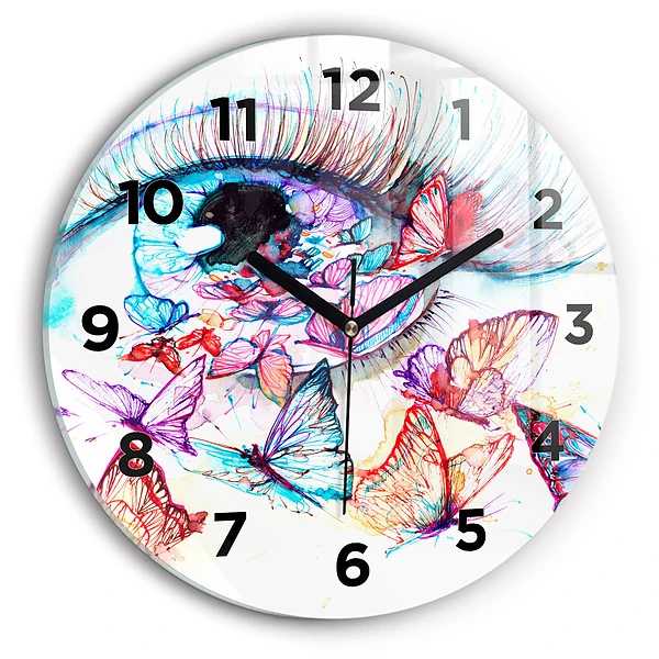 Wanduhr rund mit motiv Farbige Augen Schmetterlinge