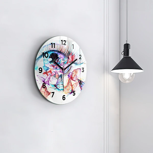 Wanduhr rund mit motiv Farbige Augen Schmetterlinge