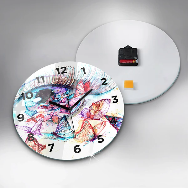 Wanduhr rund mit motiv Farbige Augen Schmetterlinge