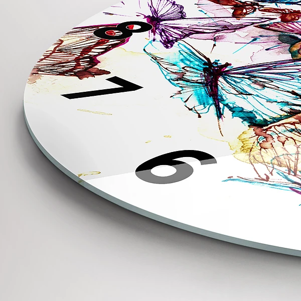 Wanduhr rund mit motiv Farbige Augen Schmetterlinge