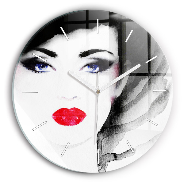 Wanduhr rund Porträt einer Frau