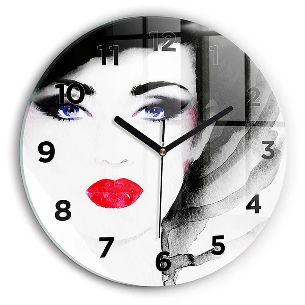 Wanduhr rund Porträt einer Frau